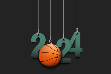 Happy New Year 2024 and basketball ball - 677518779