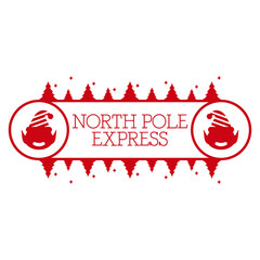 North pole express. Christmas stamp design. Template for Xmas handmade gifts. Vector illustration.