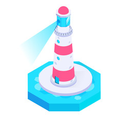 Isometric lighthouse. Vector illustration on white background