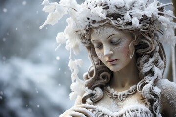Snow-covered Statues and Monuments: Explore the contrast between historical or artistic structures and the wintery environment. - Generative AI