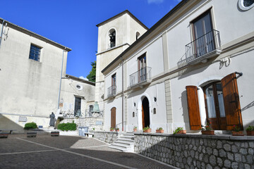 A narrow street among the old houses of Frigento, a town in Campania in Italy.