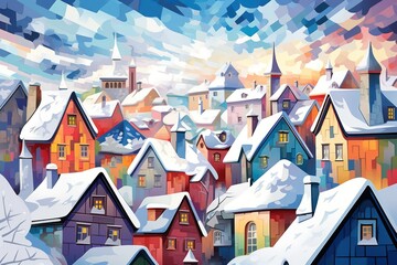 Fototapeta na wymiar Snowy Roofs: Capture the charm of houses and buildings with snow-covered rooftops. - Generative AI
