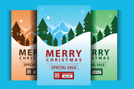 vector set of social media post, story, poster and banner sale Merry Christmas and happy new Year celebration. end year sale flyer or story template