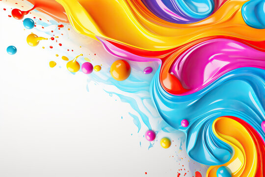 Colourful splashes of paint on a white background.