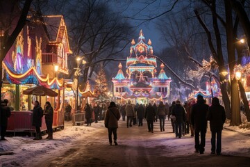Obraz premium Winter Carnivals: Vibrant and lively scenes at winter festivals, complete with colorful costumes and activities. - Generative AI
