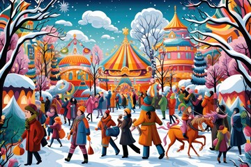 Winter Carnivals: Vibrant and lively scenes at winter festivals, complete with colorful costumes and activities. - Generative AI