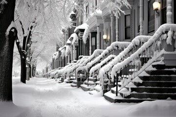 Snowy Staircases: Showcase the architectural beauty of snow-covered stairs, especially in historic areas. - Generative AI