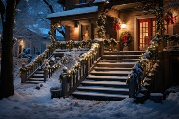 Snowy Staircases: Showcase the architectural beauty of snow-covered stairs, especially in historic areas. - Generative AI