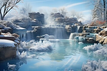 Frozen Water Features: Photograph fountains, ponds, and other water features turned into icy sculptures. - Generative AI
