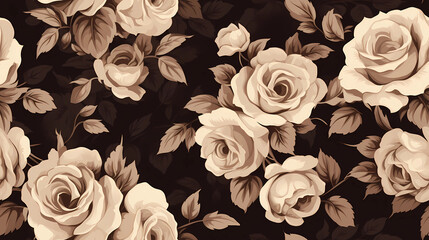 Vintage Rose Pattern in Sepia Tones