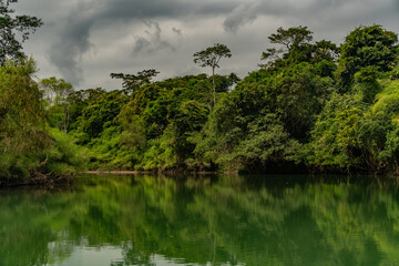 Landscape of the Usumacinta river, the international geographic border between Mexico and Guatemala.