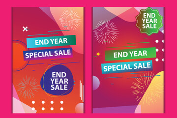 vector set of social media post, story, poster and banner discount mega sale happy new year. new Year celebration. end year sale flyer or story template