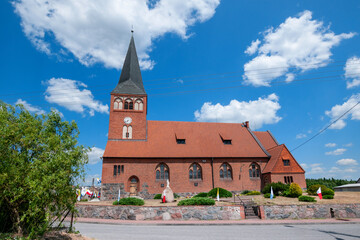 Neo-Gothic church of St. Margaret and Our Lady of the Scapular is Smilowo, Greater Poland...