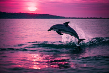 Obraz premium dolphin jumping out of the water beautiful sunset