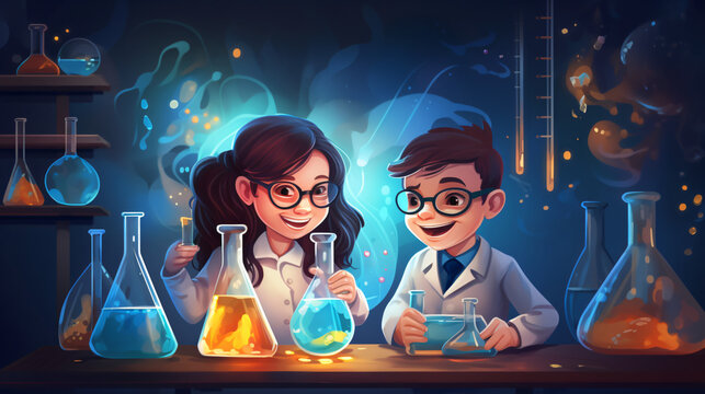 Science experiments with kids in laboratory concept.