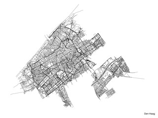 The Hague city map with roads and streets, Netherlands. Vector outline illustration.