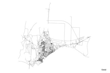 Galati city map with roads and streets, Romania. Vector outline illustration.