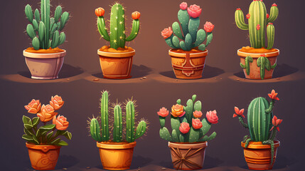 Set of cactus in a pot