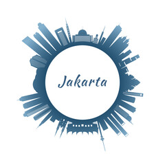Jakarta skyline with colorful buildings. Circular style. Stock vector illustration.