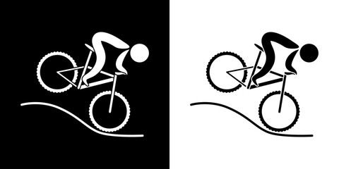 Pictogrammes représentant une course de vélo VTT (vélo tout terrain), une des disciplines des compétitions sportives de cyclisme. - obrazy, fototapety, plakaty