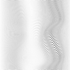 Abstract halftone wave dotted background. Futuristic twisted grunge pattern, dot, circles. Vector modern optical pop art texture for posters, business cards, cover, labels mock-up	