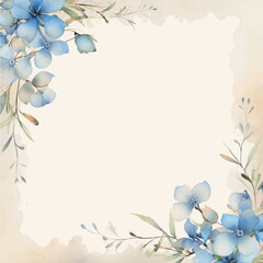 Fototapeta na wymiar watercolor background frame with blue flowers