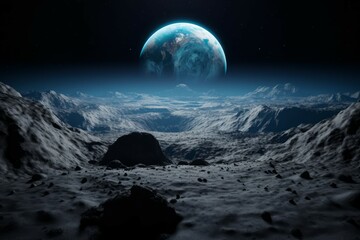 Naklejka na ściany i meble Blue earth moon surface science. Cosmos sky horizon azure planetary. Generate Ai