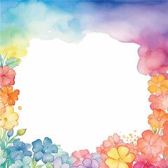 Fototapeta premium watercolor background frame with rainbow flowers