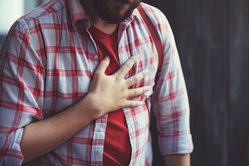 Heart attack concept, man suffering from chest pain - obrazy, fototapety, plakaty