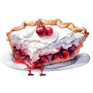 Strawberry pie decorated with strawberries is on a white plate. transparent background
