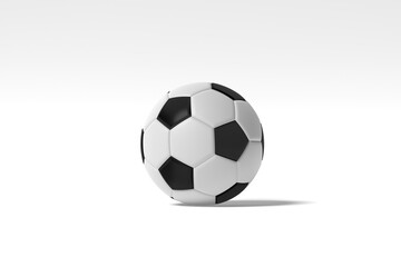 Black and white colored classical soccer ball on white background.