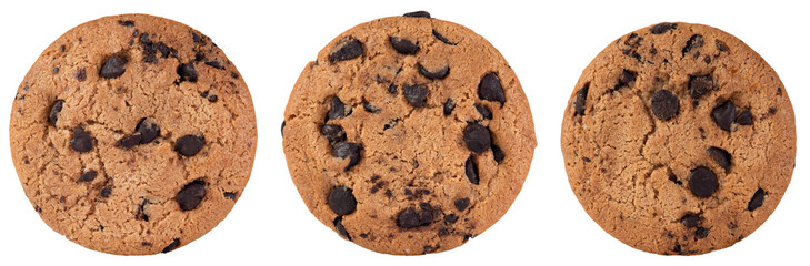 Set of cookies with chocolate drops isolated on a transparent background.