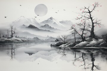Frozen Lakeside Reflections - Generative AI