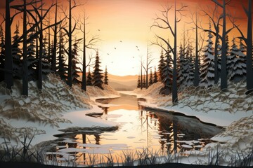 Frozen Lakeside Reflections - Generative AI