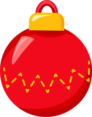 Christmas red crystal ball toy. Xmas tree decoration in cartoon style. Festive New Year vector icon isolated on white background for decoration of holiday design