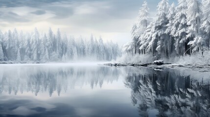 Obraz na płótnie Canvas background beautiful white sky cold illustration outdoor tree, lake snow, mountain scenic background beautiful white sky cold