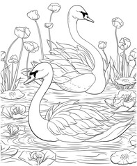 Swan on the river coloring pages 