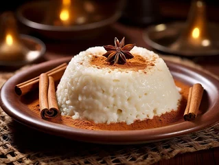 Fototapeten Arroz con Leche: an aromatic dessert made from rice pudding. It can be served hot or cold. © alla.naumenco