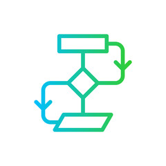 Flow chart project development icon with blue and green gradient outline style. infographic, diagram, business, element, template, step, graphic. Vector Illustration