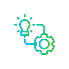 Implementation project development icon with blue and green gradient outline style. business, strategy, management, concept, development, innovation, implement. Vector Illustration