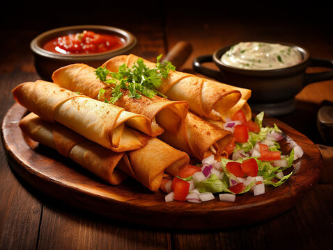Mexican cuisine flautas - rolled corn tortilla with filling,