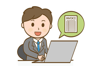 インボイス請求書を作成するスーツ姿の男性会社員