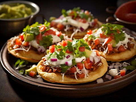 Sopes of Mexican cuisine. Homemade traditional Mexican appetizer prepared with corn dough