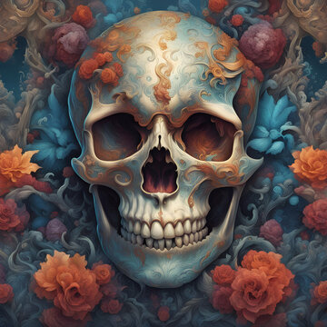 A crying skull advertisement highly detailed in a ornate luxury cinematic style