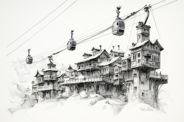 Fototapeta premium Ski Lifts and Gondolas - Generative AI