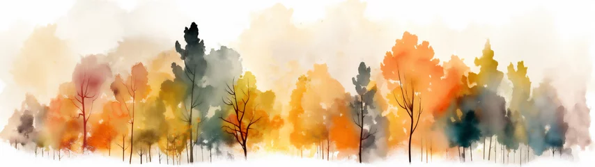 Poster Generative AI illustration of a watercolor autumn forest painting background © JoseLuis