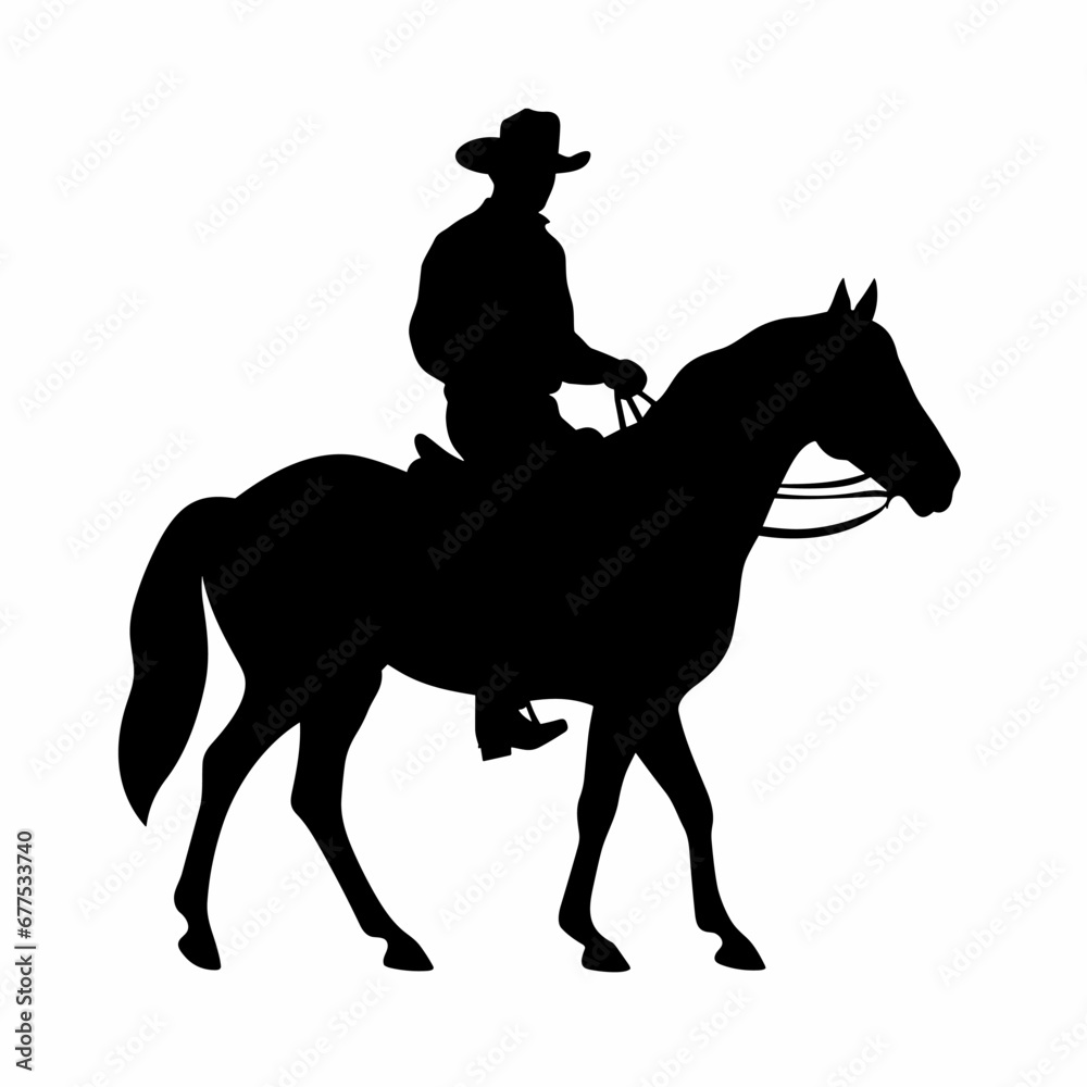 Wall mural Cowboy on a horse black icon on white background. Cowboy on a horse silhouette