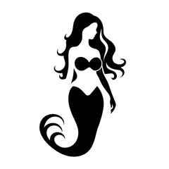 Mermaid black icon on white background. Mermaid silhouette