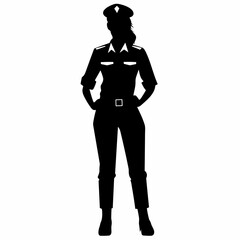 Female pilot black icon on white background. Pilot woman silhouette - obrazy, fototapety, plakaty