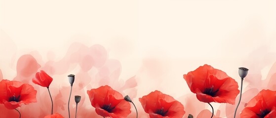 red poppy flowers on light pastel background, watercolor style - obrazy, fototapety, plakaty